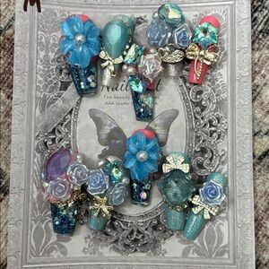 Blue and Pink press on water nail